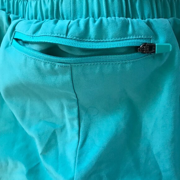 Fabletics Running Shorts Women M Blue Mid Rise Tie Waist Zip Pocket Athleisure - Picture 11 of 13